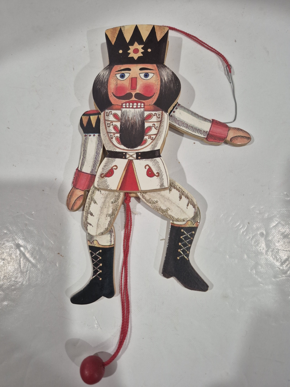 Vtg. Wooden Nutcracker Pull-String Jumping Jack Christmas Ornament